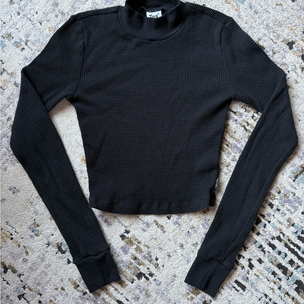 TNA Black Mock Neck, Waffle Longsleeve